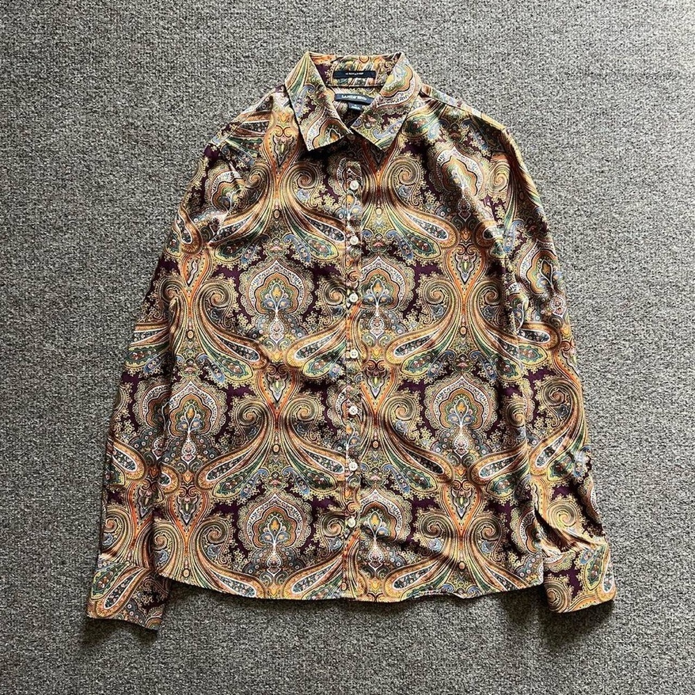Lands End Colorful Paisley Button Down Long Sleeve Shirt Women 4 / S 100% Cotton